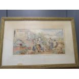 A 19th century watercolour depicting children in a tug of war, label verso.