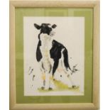Watercolour depicting a cow, indistinctly signed Angela Heton?