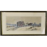 Charles Cooper Henderson (1803-1877): horse drawn carriage in the snow, watercolour, 27 by 11cm.