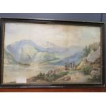 A 19th century watercolour depicting Italian lake scene.