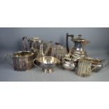 A group of silver plate ware including a Walker & Hall coffee set.