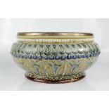 A Doulton Lambeth bowl with silver plated rim, by Frank Butler, no 1870 to the base.