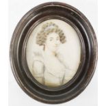 A miniature 19th century portrait of young woman, pencil on ivory.