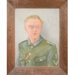 Portrait of a German Corporal with the Iron Cross, oil on board, unsigned.