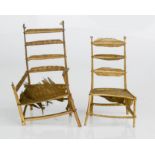A pair of hand made miniature late 18th/early 19th century ladder back chairs composed of