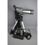 A Kenco fieldscope with Velbon DX888 digital extending tripod 70A, and Nikon Action binoculars.