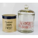 Wright & Son Ltd glass advertising jar for Smiths Crisps, together with a tobacco jar for Ogdens