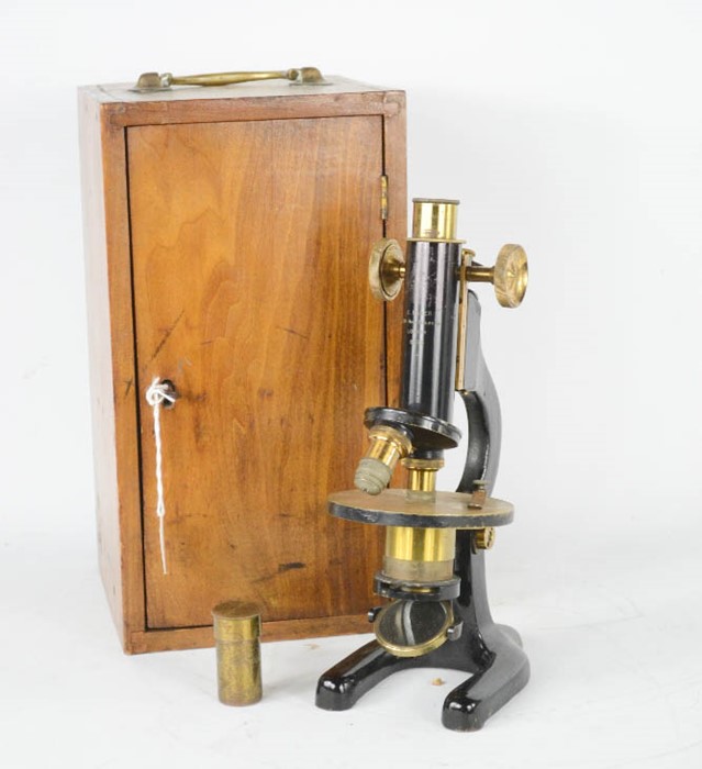 A C Baker microscope, 244 High Holborn London, in case.