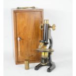 A C Baker microscope, 244 High Holborn London, in case.