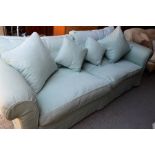 A duck egg blue two seater settee.