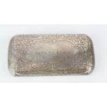 A silver snuff box, engraved with chased decoration, inscribed Alys to Edwin, 3.04toz.