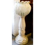 A 19th century lotus marble urn, raised on a reeded column, 94cm high.