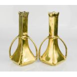 A pair of brass Art Nouveau bud vases.