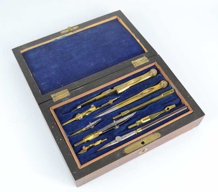 A 19th century rosewood mathematicians set with blue velvet lined interior. - Image 2 of 2