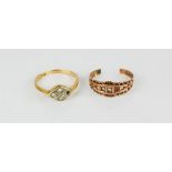An 18ct gold ring A/F and 9ct rose gold ring A/F, 4.1g total.