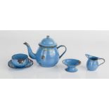 A blue enamelled miniature part tea service.
