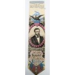 A commemorative embroidered book mark for The Late Lamented President Lincoln, Assassinated at