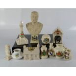 A group of crestware to include golf ball Plymouth, General Sir John French and others.