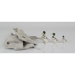 A set of three silver and enamel ducks by Gli Originali Saturno, with original suede pouches.