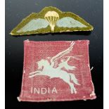Indian airborne patch and parachute wings.