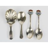 A group of silver spoons, Cambridge, enamelled, 1.83toz.