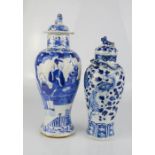 Two 19th century Chinese blue and white jars and covers, A/F.