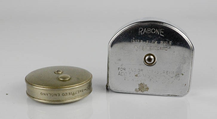 A Rabone Interflex Rule, and a Chester of Sheffield tape measure.