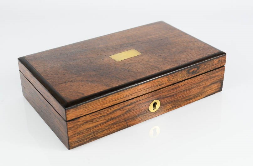 A 19th century rosewood mathematicians set with blue velvet lined interior.