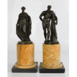 A pair of Grand Tour style bronze and marble figures, 23cm high.
