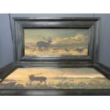 A pair of oil on canvas by E Landseer circa 1900, depicting stags.