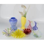 A group of glassware to include four Venetian ribbon glass examples, a pair of Venetian ribbon glass