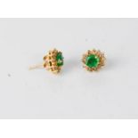 A pair of 14ct gold, emerald and diamond earrings, 2g.