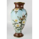 A 19th century cloisonne vase with birds and prunus blossom, 32cm high. A/F