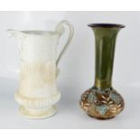 A Royal Doulton vase, etched EB to base, 27cm high, together with a commemorative Victorian jug 29cm