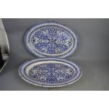 Two large Victorian blue and white meat platters, one A/F