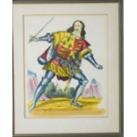 A hand coloured print depicting Mr Halloway as Richard III.