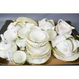 Foley China, pattern no 3079 Devonshire trio, Hollyhocks pattern, to include sandwich plates, trios,