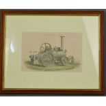 A 19th century hand coloured print of Aveling's Patent Traction Engine.