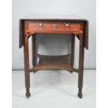 A Chippendale period pembroke table, mahogany, with single drawer and shaped stretcher.