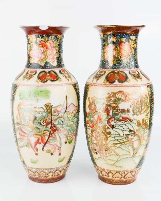 A pair of Chinese vases, Satsuma style, 30cm high.