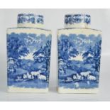 A pair of blue and white Booths tea caddys.