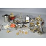 A group of collectables, including silver plated dishes, bud holder, cigarette cases, zippos and