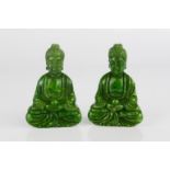 A pair of Chinese Heitian green jade carved Buddha amulet netsukes.