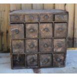 Two collectors cabinets, one with eight drawers, the other with sixteen drawers and two lanterns.