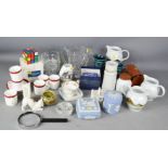 A group of miscellaneous ceramics including Jasperware Wedgwood jar, rubix cube, jugs, studio ware