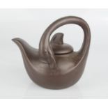 A Chinese redware teapot with the handle and body formed as a swan.