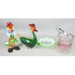 A Murano glass clown, dish and vaseline glass dish.