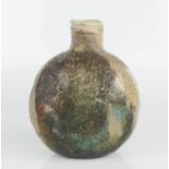 A signed studio vase, textured Anagma Raku glaze with oxidised copper slip, inscribed initials Sam