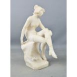 A marble art deco figure of a woman, 34cm high.