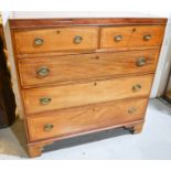 A Regency period mahogany chest of drawers, with two over three long drawers, bracket feet.